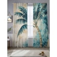 thumbnail image 2 of Teal Green Coconut Tree Sheer Curtains for Living Room Bedroom, Light-filtering Sheer Curtain, Tropical Plant Rod Pocket Voile Window Treatment Drapes, 52’’Wx96’’L, 2 Panels Set, 2 of 7