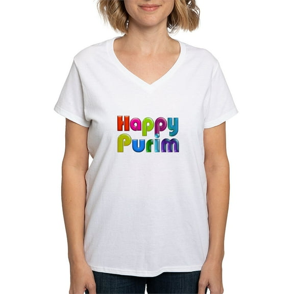 CafePress - Happy Purim T Shirt - Womens Cotton V-Neck T-shirt