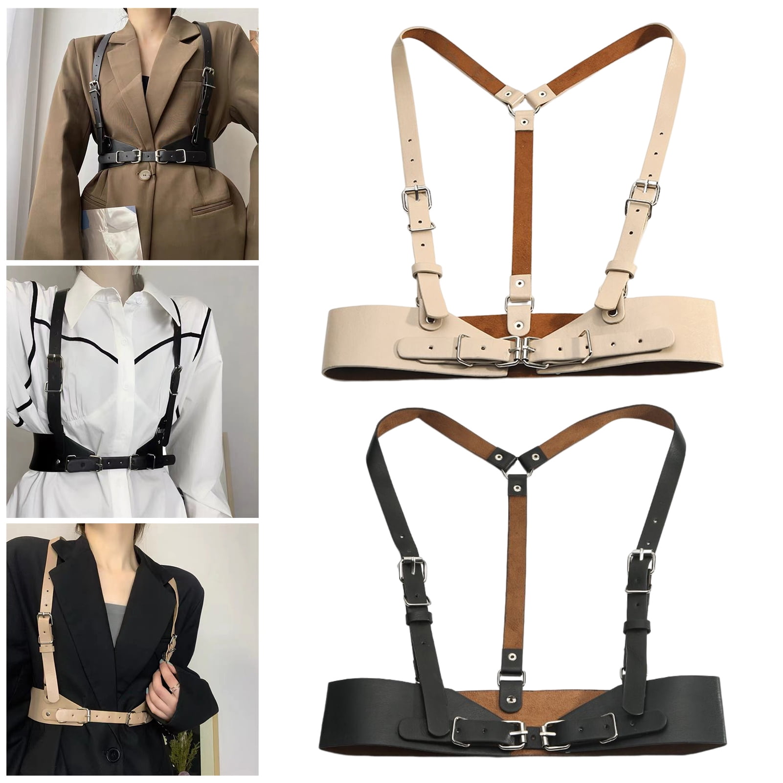 Adjustable Black Leather Harness - Belt - Necklace - 5 straps set