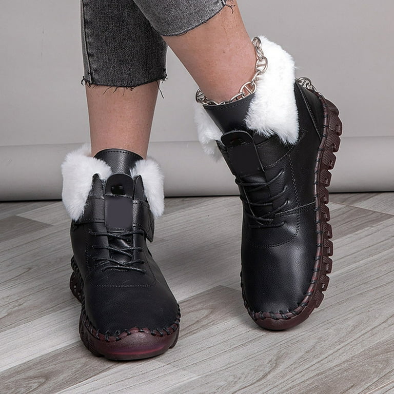 Womens Walking Running Shoes Non Tennis Autumn And Winter New Large Size Women s Flat Bottom Large Cotton Wool Boots Handmade Sewn Cotton Sho Walmart