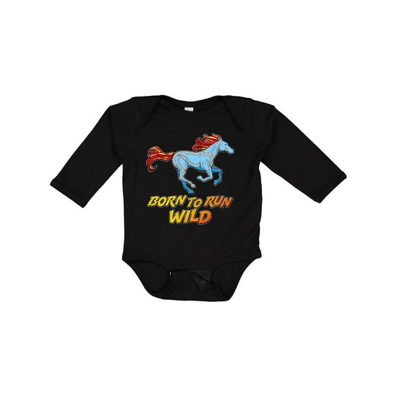 Inktastic Born to Run Wild- galloping horse Boys or Girls Long Sleeve Baby Bodysuit