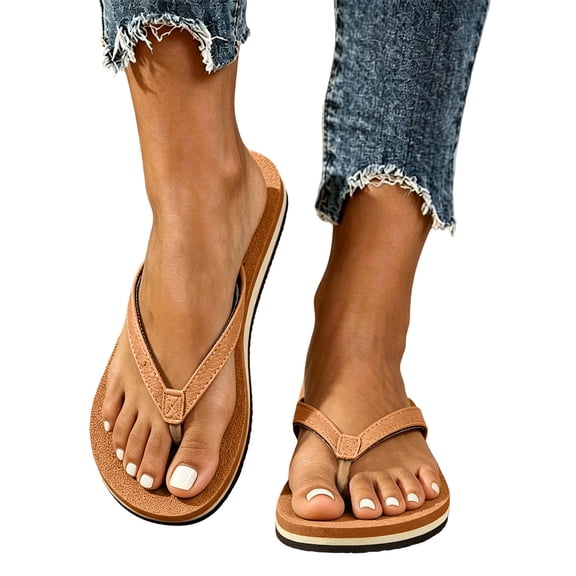Qingpeng Womens T Strap Thong Sandals Cushioned Footbed Durable Rubber Sole Lightweight Summer Walking Flip Flops for Daily Wear