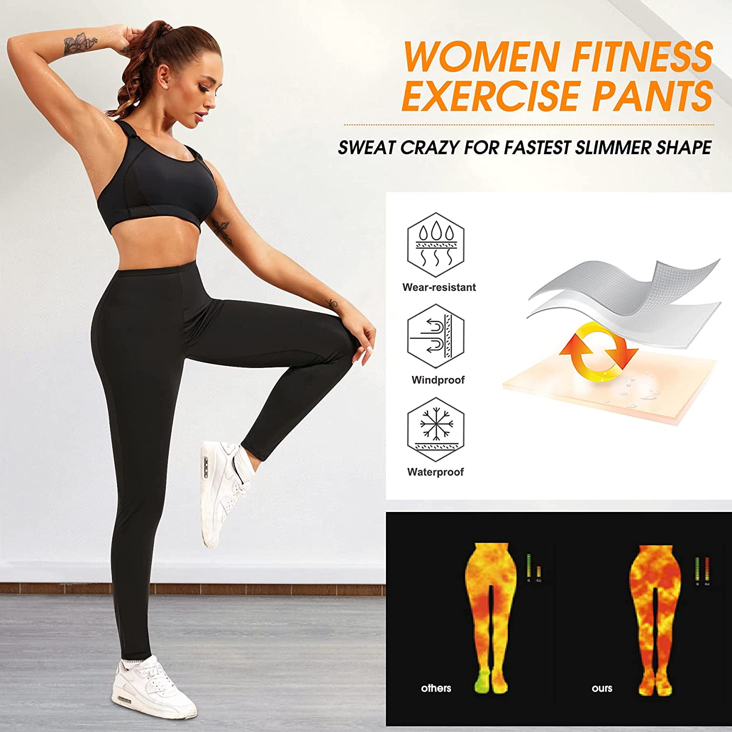 URSEXYLY Women Sauna Sweat Pants Training Leggings Gym Workout Capri Pants Sweating Body Shaper 