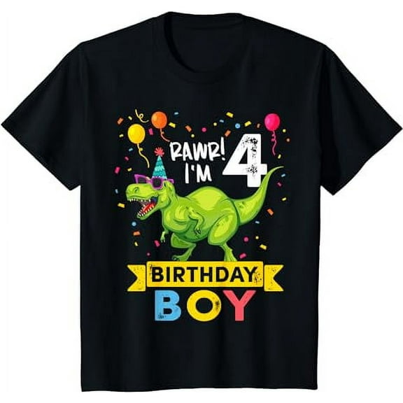 Kids 4 Year Old Shirt 4th Birthday Boy T Rex Dinosaur T Shirt T-Shirt