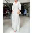 thumbnail image 6 of CHICME Dresses for Women Pleated Deep V-Neck Batwing Sleeve Backless Tied High Waist Slim Zipper Maxi Dress White-S, 6 of 8