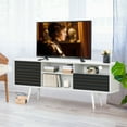 thumbnail image 3 of Gymax Meuble Télé/console Moderne Armoire 3 Tablettes Tiroir de Rangement Pied Évasé Noir/blanc, 3 of 10