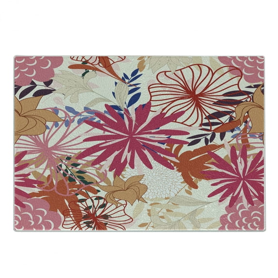 Flower Cutting Board, Vibrant Colored Floral Arrangement Summer Flowers Inspirations Flourishing Nature, Decorative Tempered Glass Cutting and Serving Board, Small Size, Multicolor, by Ambesonne