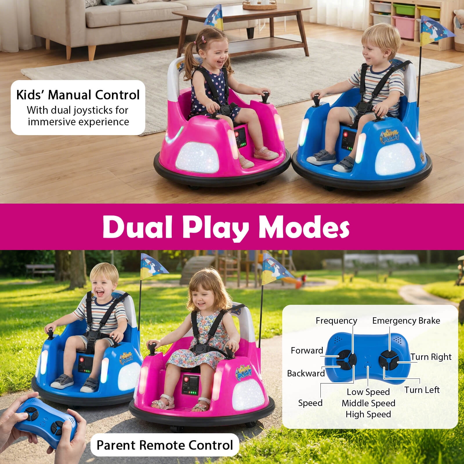 Costway 12V Kids Bumper Car,360° Spin & Remote.Battery-Powered,for 1.5-6 ages.Pink