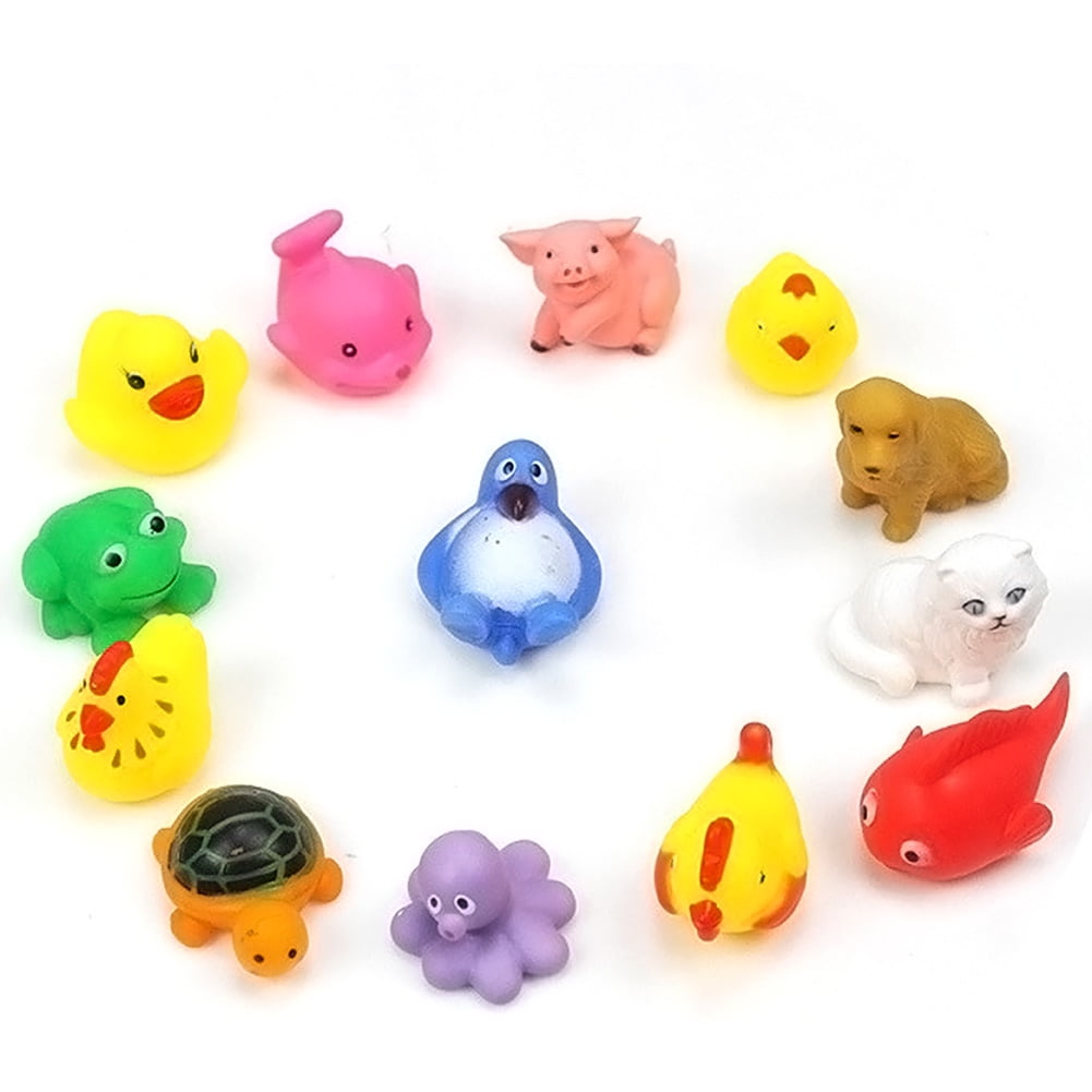 13pcs Animals Toys Soft Rubber Float Baby New Sqeeze Bath Cute Sound Kids 