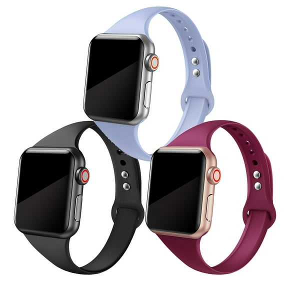 3 Pack Sport Slim Silicone Bands for Apple Watch Bands 40m 44mm 38mm 42mm 41mm 45mm, Thin Soft Silicone Replacement Band Wristband Bracelet for iWatch Series SE/7/6/5/4/3/2/1 Women Men