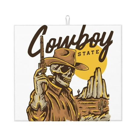 

Vsdgher Skull Cowboy Print Dish Drying Mat Kitchen Counter Mat Dish Drying Pad for Dishes Utensils Pots and Pans 16 x 18