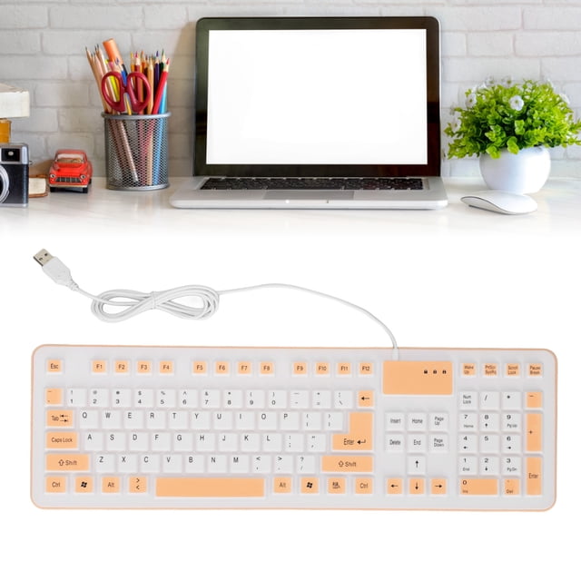 Foldable Silicone Keyboard, Waterproof Dustproof Waterproof Keyboard for PC Orange,Blue,Pink