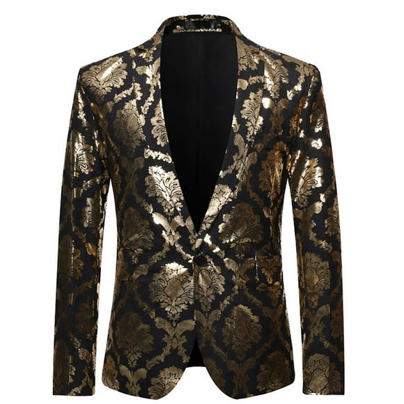 Penkiiy Blazer for Men New Fashion Casual Print Suit Men's Coat Party Host Stage Dress Black Blazer