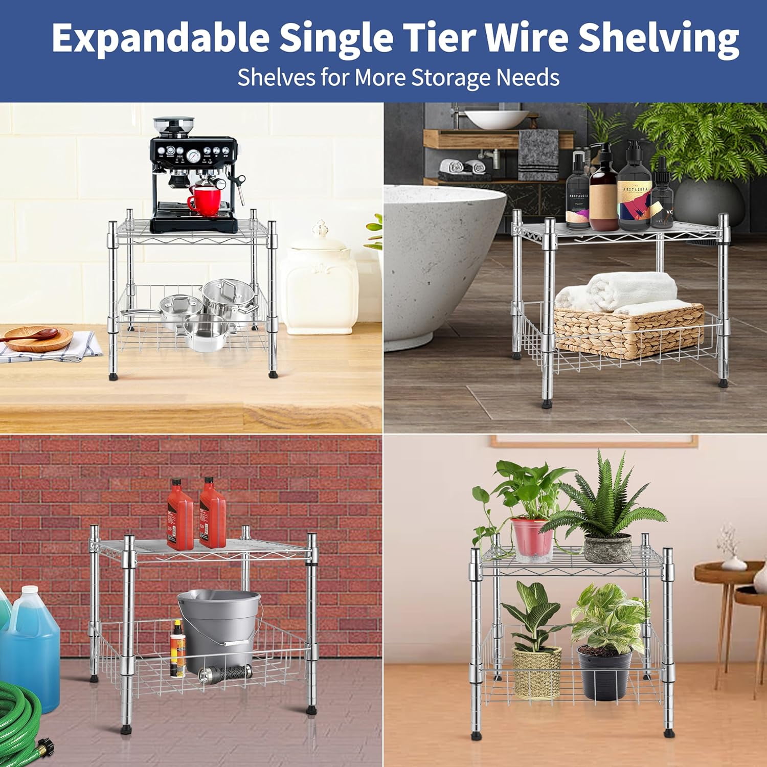 3-Tier Heavy Duty Storage Shelf Unit - Chrome Wire Shelving, 24" D X 14" W X 22" H, Holds 750 Lbs, Wheels Included - View #8