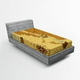thumbnail image 1 of Ambesonne Sea Fitted Sheet, Old Map with Ship Compass, Twin Size, Pale Brown Yellow, 1 of 2