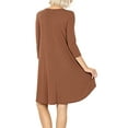 thumbnail image 3 of Women & Plus 3/4 Sleeve Round Hem Knee Length A-Line Tunic Dress with Side Pockets (Sage, 1X), 3 of 4