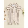 thumbnail image 3 of Musuos Baby Boy Striped Jumpsuit 0-18M Double Pockets Lapel Neck Short Sleeve Front Single-breasted Hemming Legs Romper, 3 of 9