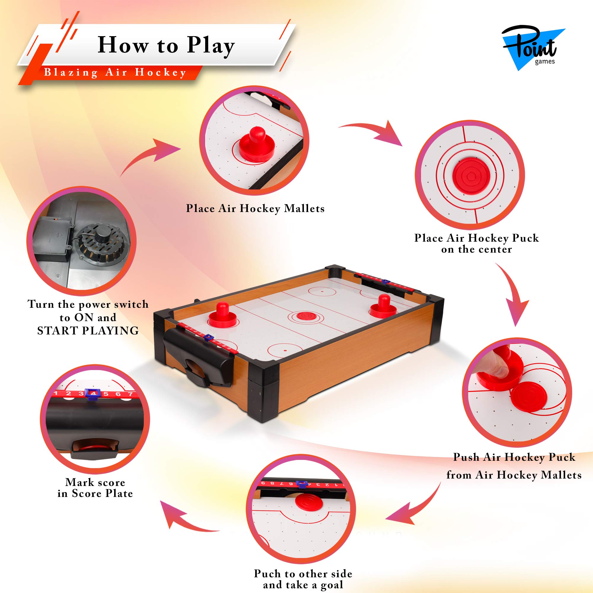 Point Games Mini Air Hockey Table for Kids - Hockey Table Game - Arcade & Table Games - Air Hockey Pucks and Paddles - Portable Sport Hockey for Boys and Girls - image 5 of 6