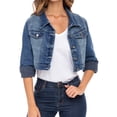 thumbnail image 4 of JuicyTrendz Women’s Cropped Denim Jacket – Button-Down, Long Sleeve, Stylish Cropped Stretch Coat Mid Blue M, 4 of 6