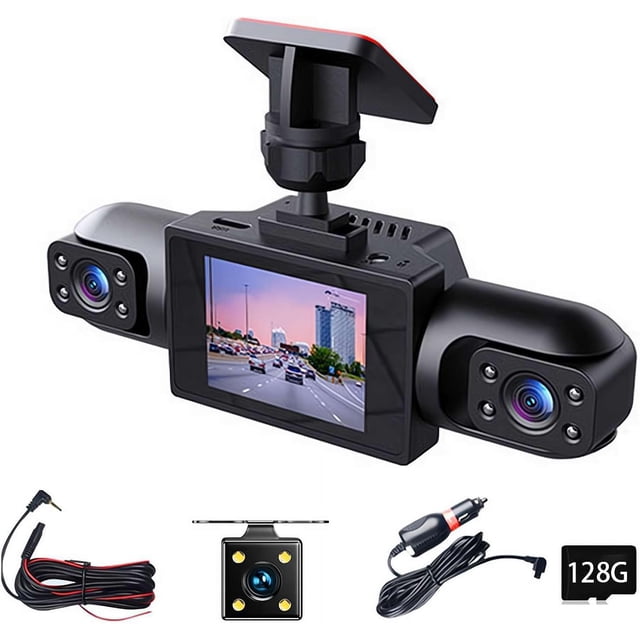 Wireless Dashcam Front and Rear Camera System, USB Rechargeable 360 1080P Dash Cam No Wires, 4 Channel Full Coverage App Control Dash Cam with Adjustable Lenses and Night Vision