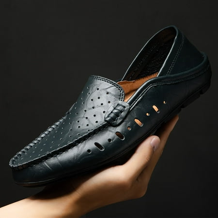 

Men‘s Leather Casual Slip On Loafers Summer Breathable Lightweight Slides Sandals