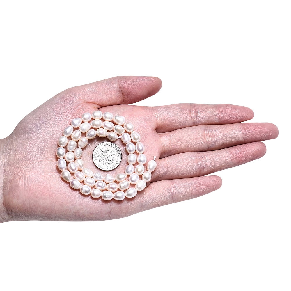 2strands Natural Cultured Freshwater Pearl Beads Strands Rice Seashell color 6~7.5x5~6mm Hole: 0.7mm about 43pcs/strand 13.19~13.39 inch(33.5~34cm)