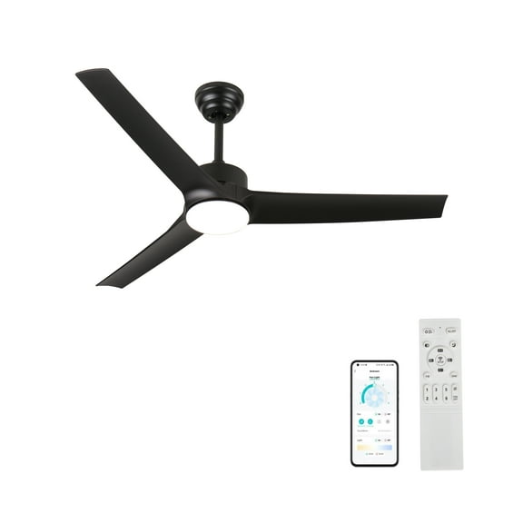 52 inch black ceiling fan with light 3 reversible blades 2 downrods 6 speed remote control