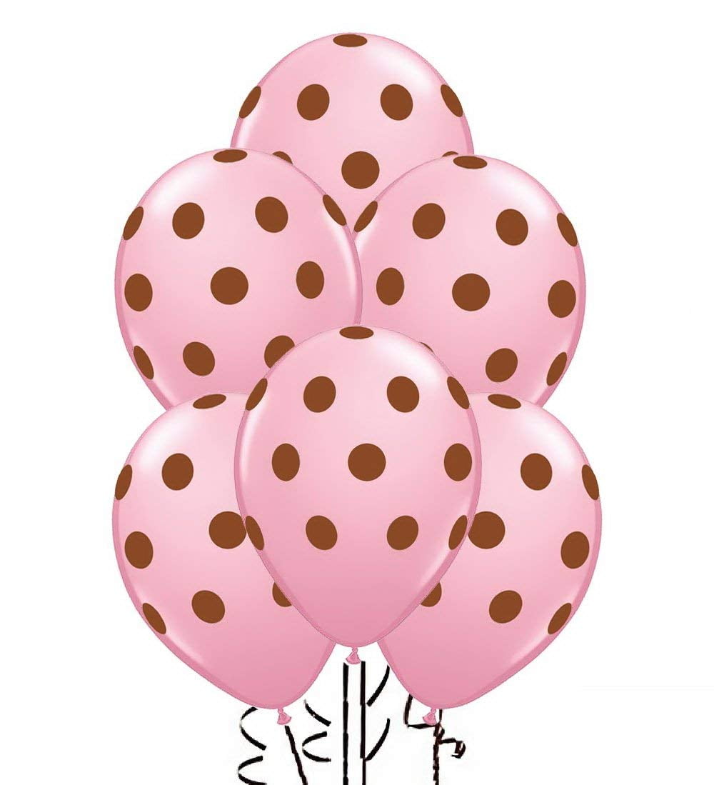 Polka Dot Balloons 11in Premium Baby Pink All-Over print Brown Dots Pkg ...