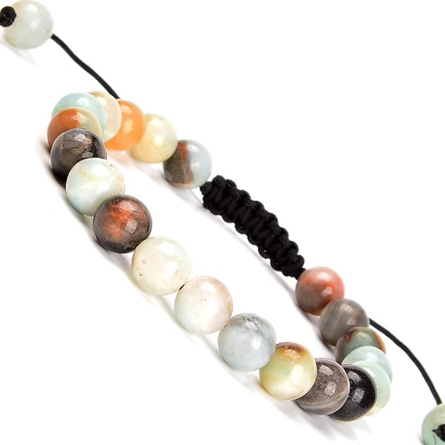 Natural Healing Power Gemstone Crystal Beads Unisex Adjustable Macrame Bracelets 8mm,Multi-Color Amazonite