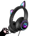 thumbnail image 3 of Auricures plegables con cable de gato con cable de gato con micrófono LED RGB Luz de 3,5 mm Auricures de gamer de sonido de 3,5 mm para teléfonos, 3 of 9