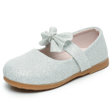 

Apakowa Girls Kids Princess Shoes Flat Shoes Mary Jane Shoes (Color : Silver Size : 4 Toddler)