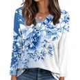 thumbnail image 5 of EchfiProm Relaxed Fit Tops for Women V-Neck Fall Long Sleeve Floral Ladies T-Shirt Light blue, 5 of 7
