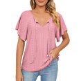 thumbnail image 1 of Gibobby Casual Playera de Manga Corta para Mujer Camiseta suelta manga corta con cuello en V color liso para mujer(Rosa,M), 1 of 5