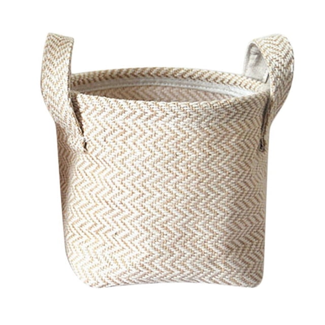 Cesta de almacenamiento de algodón plegable, redonda, de lona, de yute, sencilla, para escritorio, para el hogar