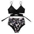 thumbnail image 2 of Women High Waisted String Floral Printed 2 Piece Bathing Suits Cross Wrap Push Up Top Tie Back Bikini Swimsuits, 2 of 9