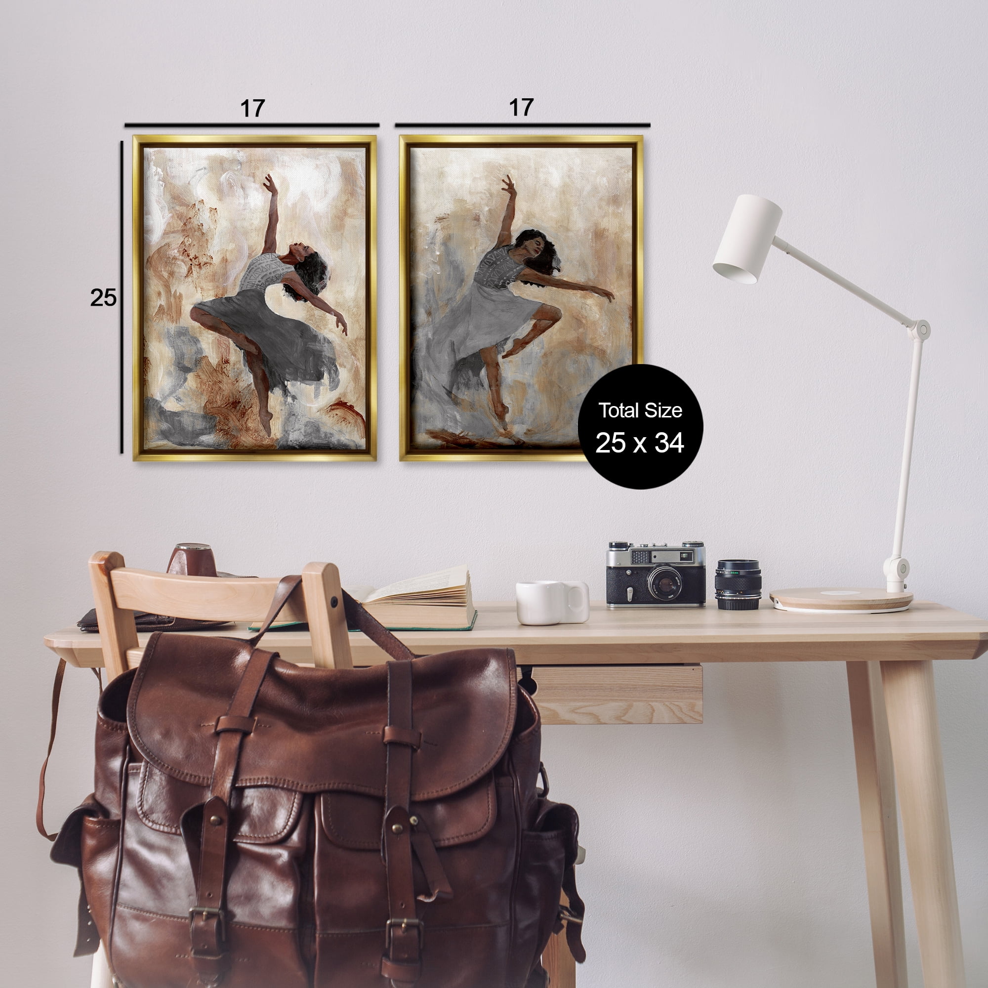 Stupell Industries Abstract Interpretive Dance Figure People Painting Gold Floater Framed Canvas Art Print Wall Art, 17 x 25, Set of 2