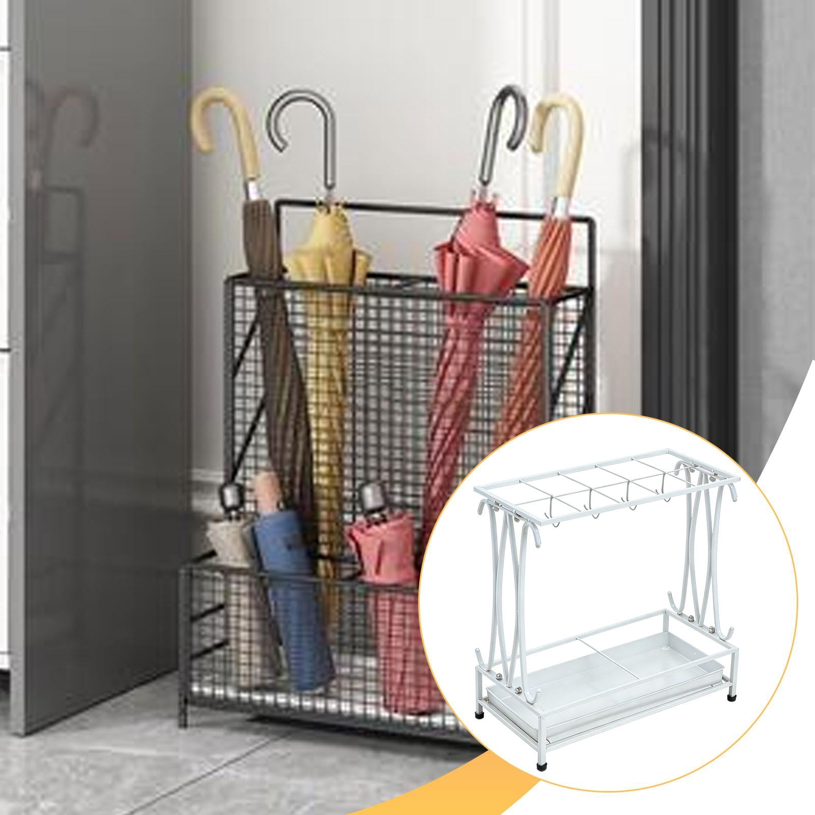 Fiocias Iron Umbrella Holder with Drip Tray Rectangular Umbrella Storage Organizer Stand White