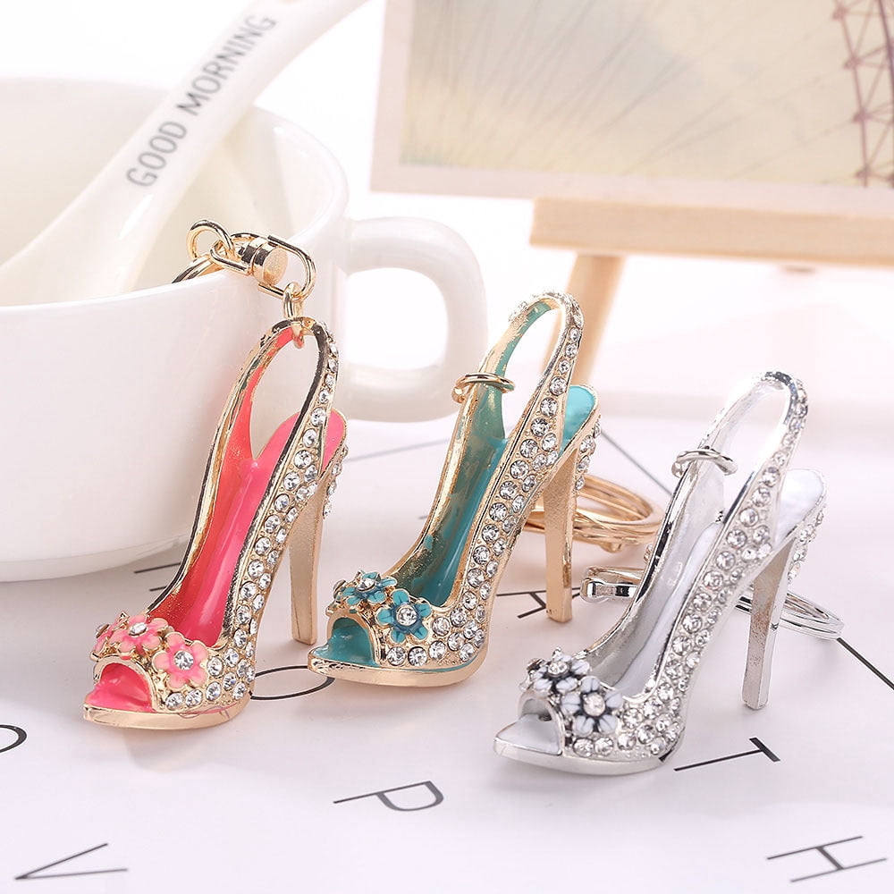 High Heels Keychain Diamond Studded Spring Lobster Clasp Key Ring for Bags Keys or Car Pendant Decoration Zinc Alloy