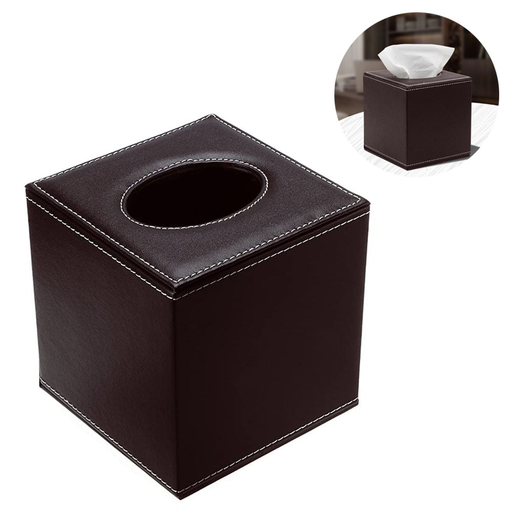 Black Stylish Square PU Leather Tissue Box Holder with Magnetic Bottom 
