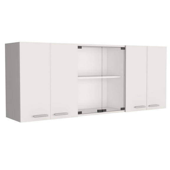 Olimpo 150 Wall Double Door Cabinet With Glass, Four Interior Shelves, Glass Cabinet