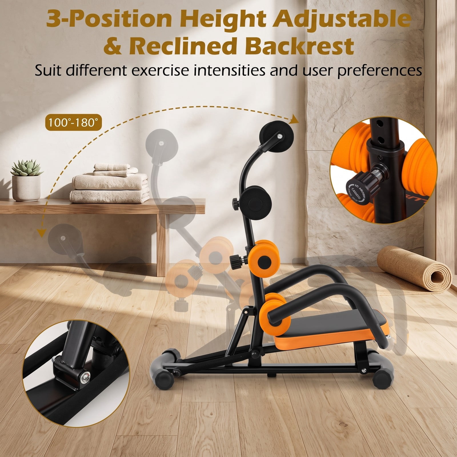 Airfind Abdominal Trainer Core Crunch Exercise Bench Machine, Adjustable Height Ab Twister Workout Equipment for Home Gym, Orange