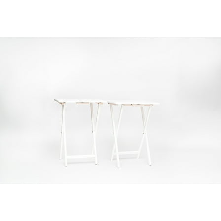Mainstays Modern Indoor Folding Tray Table Set of 2, White Finish, Solid Rubberwood, 19 x 14.5 x 26 Inches