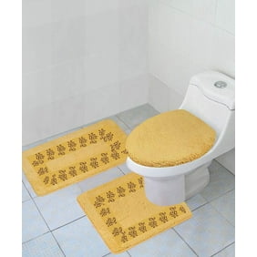 Sydney 3 Piece Bath Mat Contour And Lid Cover Rug Set Yellow