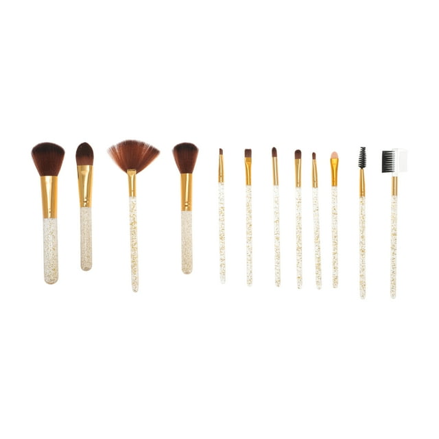 Unique Bargains 12 Pcs Bucket Makeup Brush Set for Bathroom Gold Tone Plastic Handle Nylon Hair