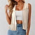 thumbnail image 2 of Womens Coat Fringe Vest Boho Sleeveless Hippie Style Western Denim Blouses,White,2XL, 2 of 9