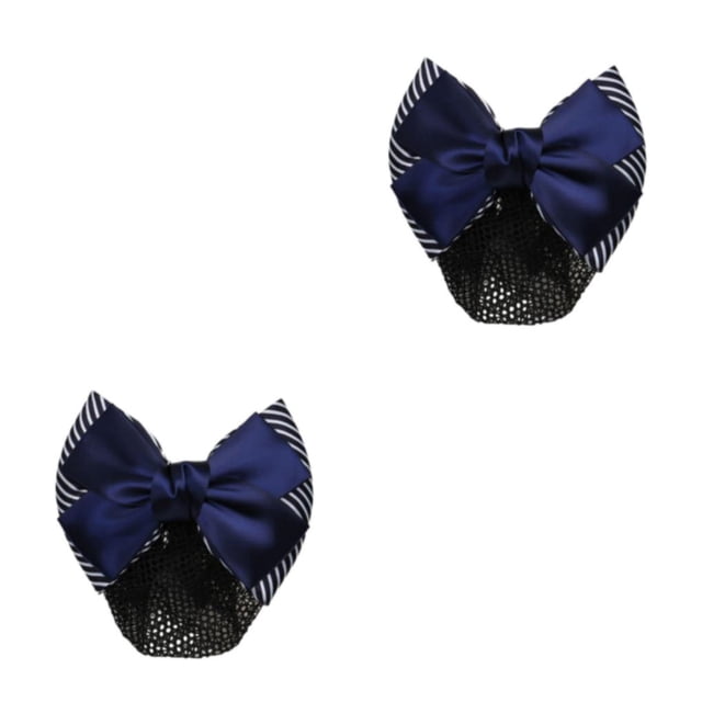 kurtrusly Bow Work Hair Clips Hair Accessories For And Style Snood Net Elastic Hair Nets Thick Stripes- Blue 2Set