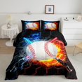 thumbnail image 2 of Feelyou Est Sleep Baseball Full Size Comforter Sets for Teens, Fire and Water Bedding Comforter Set, Blue Orange Honeycomb Abstract Reversible Bedding Sets, Super Cozy Room Decor, 3pcs, 2 of 8