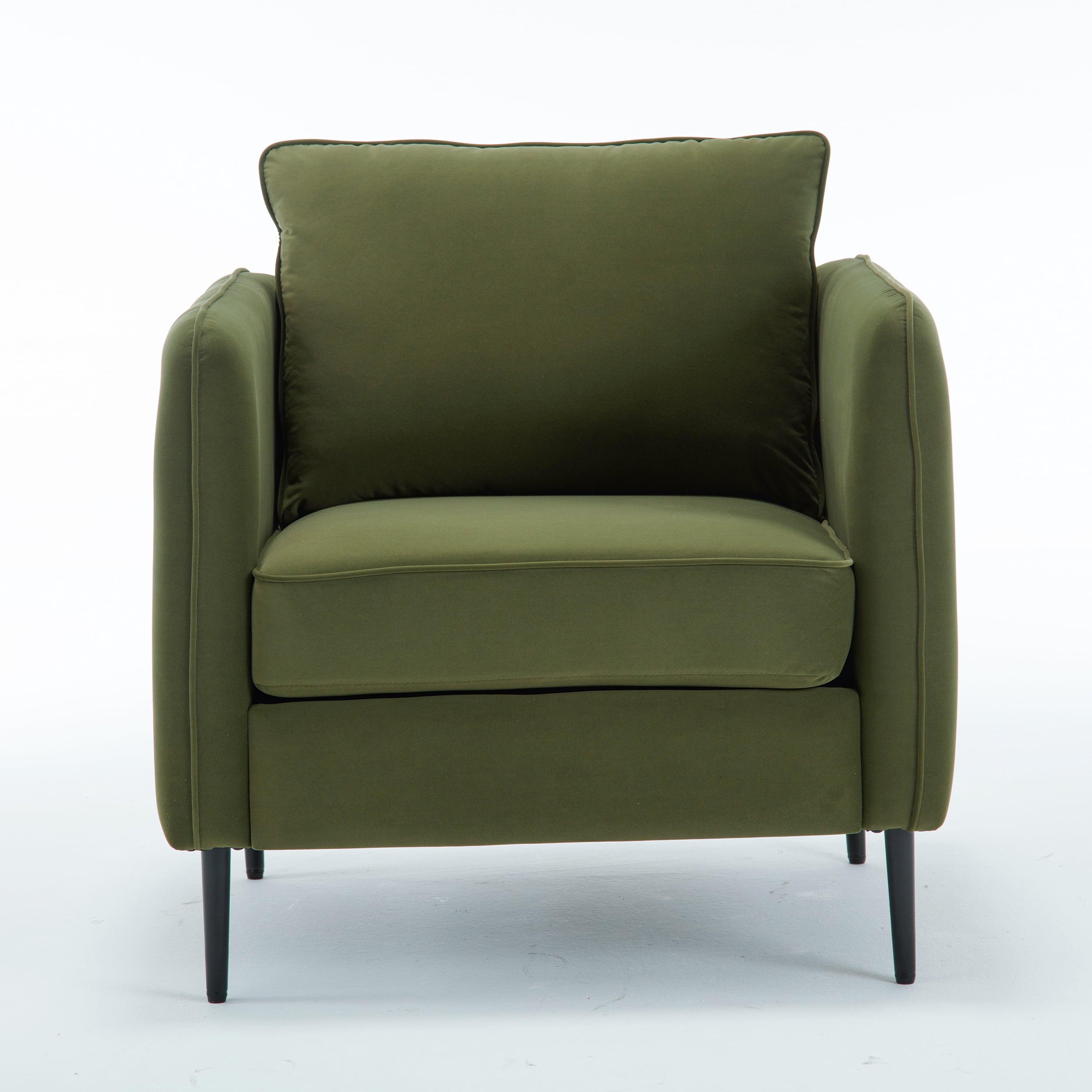 Aukfa Velvet Accent Chair with Channel-Tufted Arms, Modern Single Sofa Chair with Pillow & Metal Legs for Living Room & Bedroom,Olive Green