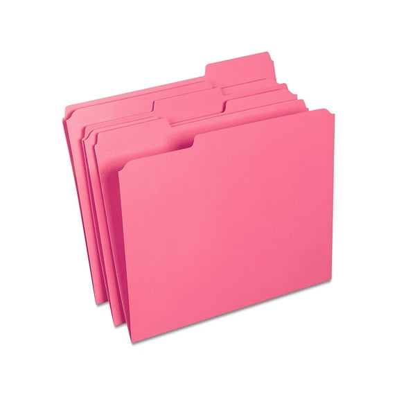 Staples Colored File Folders w/ Reinforced Tabs Letter 3 Tab Pink 100/Box TR508952/508952
