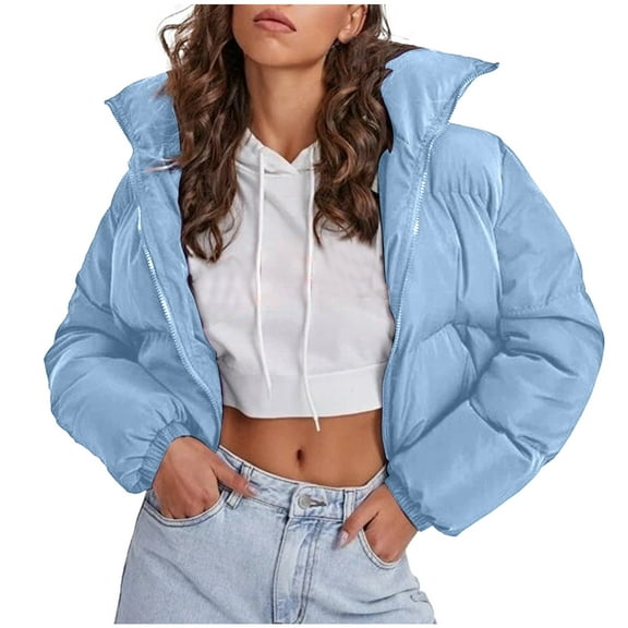 Herrnalise Jackets For Women Fashion Zipper Pocket Coat Long Jacket Winter Long Sleeve Down Cotton Shackets For Women 2024 fall Sky Blue,S